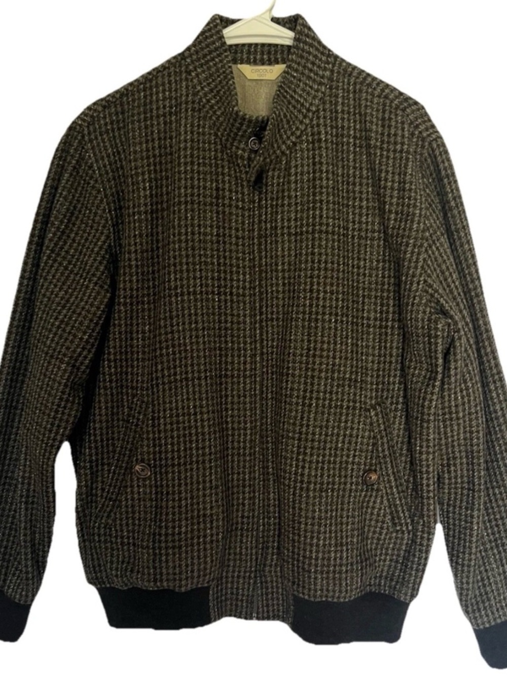 Circolo 1901 Bomber Jacket Houndstooth Earth Tones Zip Wool Blend Sz XL Romania